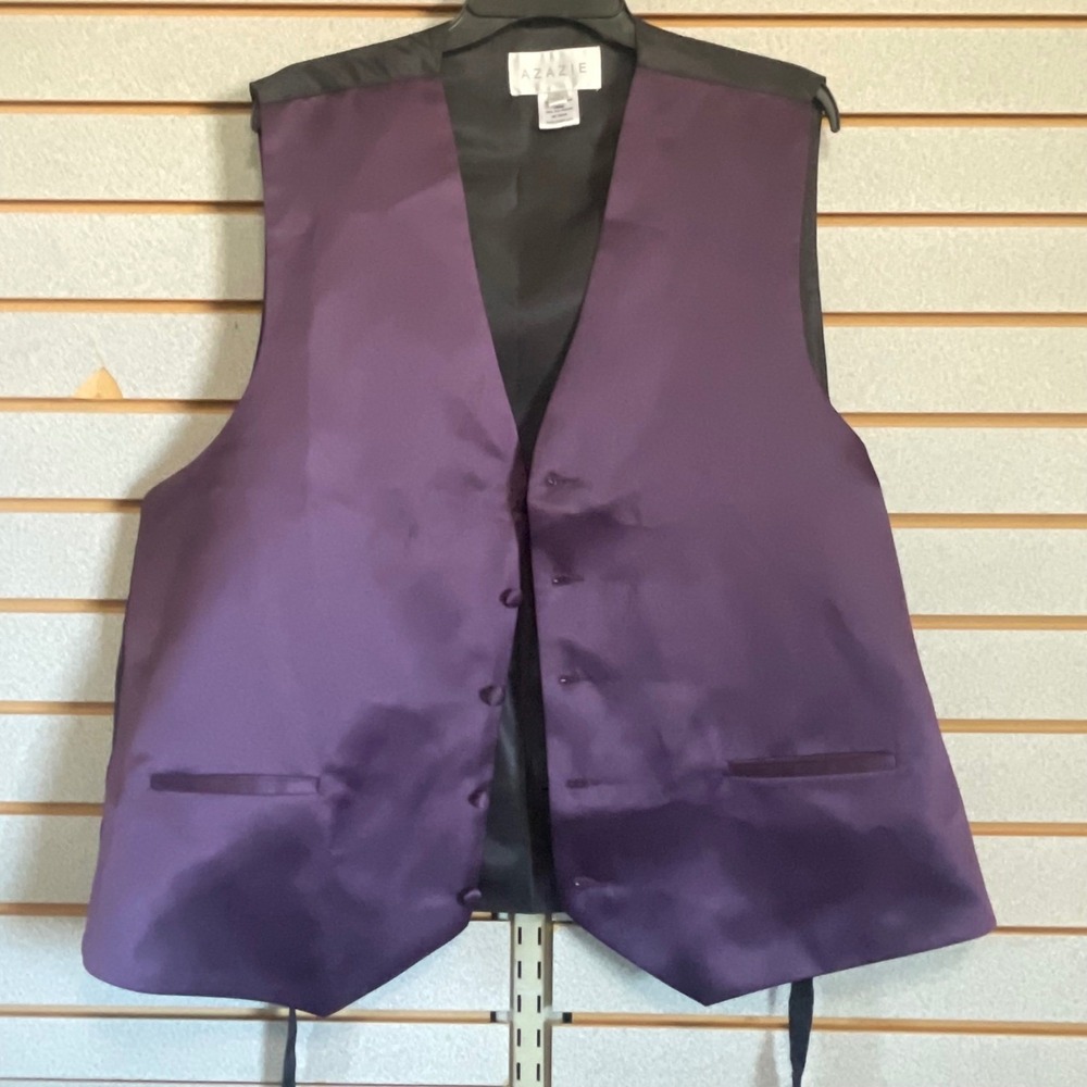 Azazie‎ Mens Purple Satin Formal Waistcoat Vest Adjustable Back Size XL